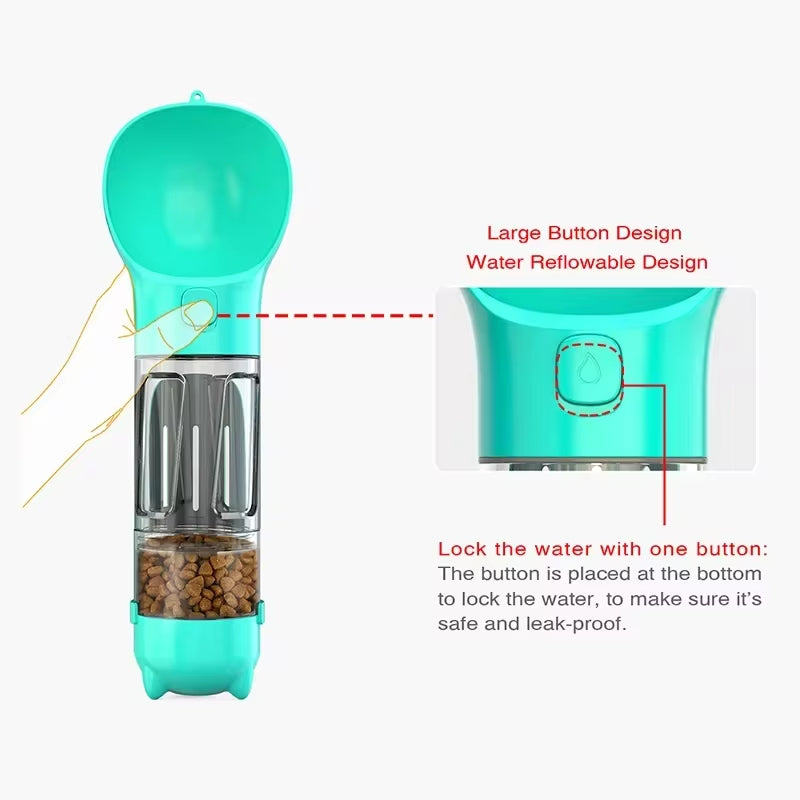 The Ultimate Adventure Buddy: Portable 3-in-1 Water Bottle, Food Feeder & Poop Dispenser for Your Furry Friends!
