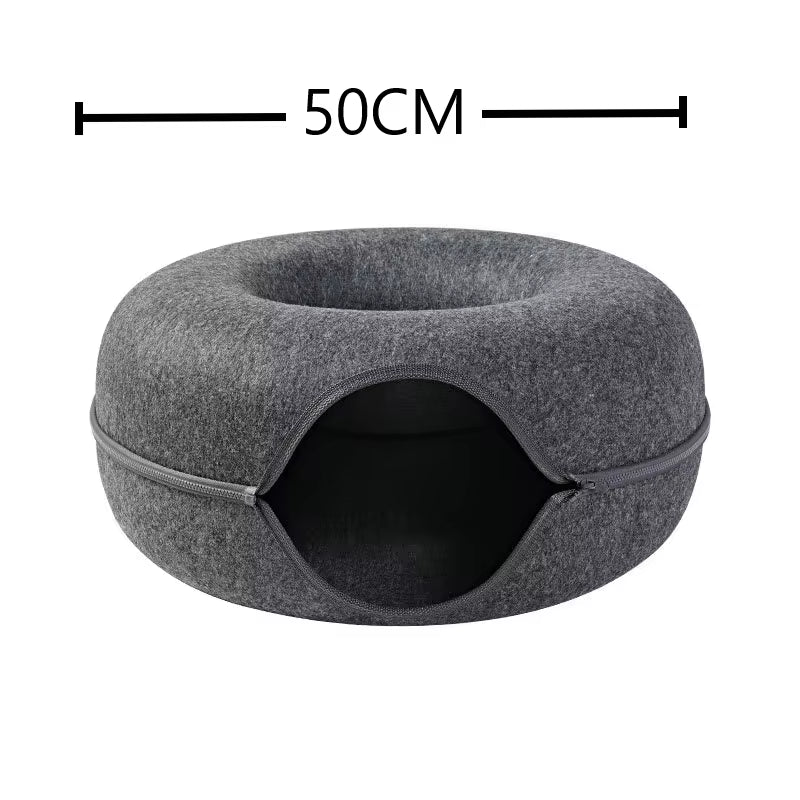 The Cozy Cat Carnival: Donut Shaped Interactive Tunnel Bed for Cats, Bunnies, and Ferrets!