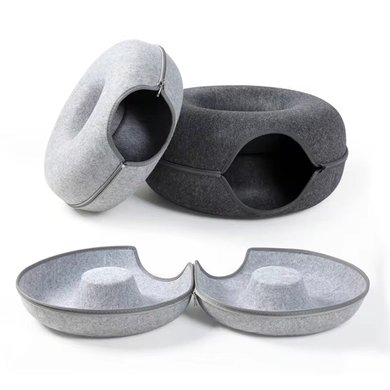 The Cozy Cat Carnival: Donut Shaped Interactive Tunnel Bed for Cats, Bunnies, and Ferrets!