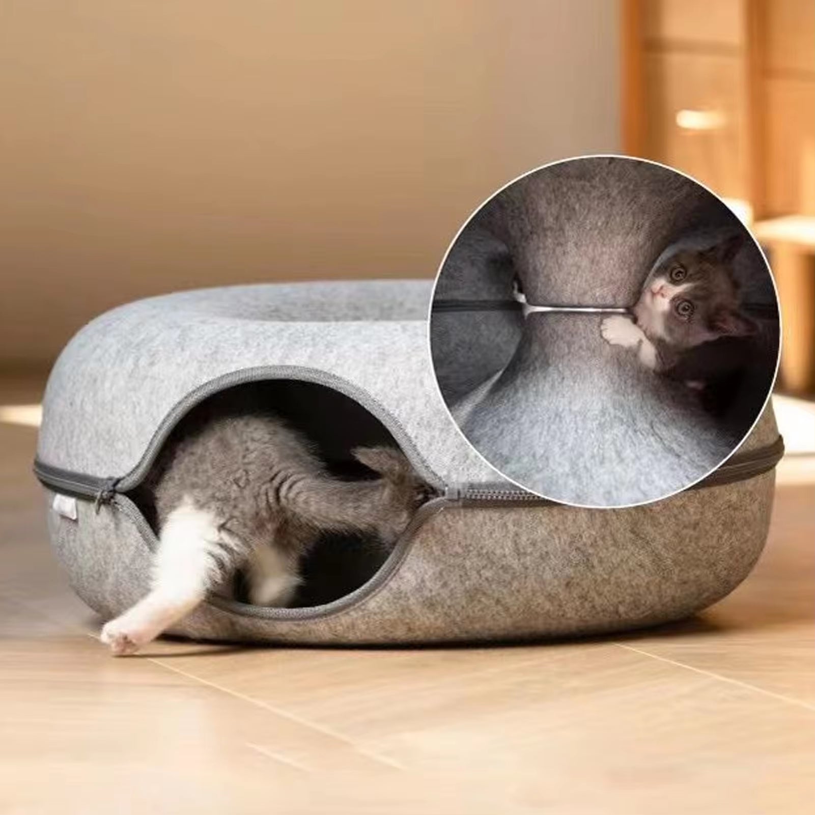 The Cozy Cat Carnival: Donut Shaped Interactive Tunnel Bed for Cats, Bunnies, and Ferrets!