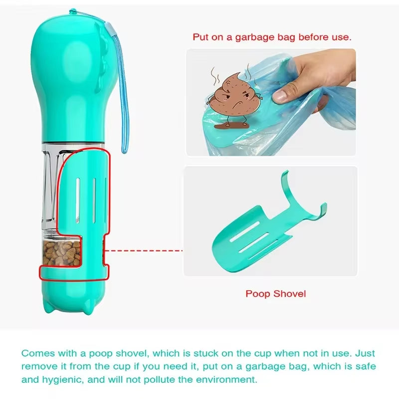 The Ultimate Adventure Buddy: Portable 3-in-1 Water Bottle, Food Feeder & Poop Dispenser for Your Furry Friends!