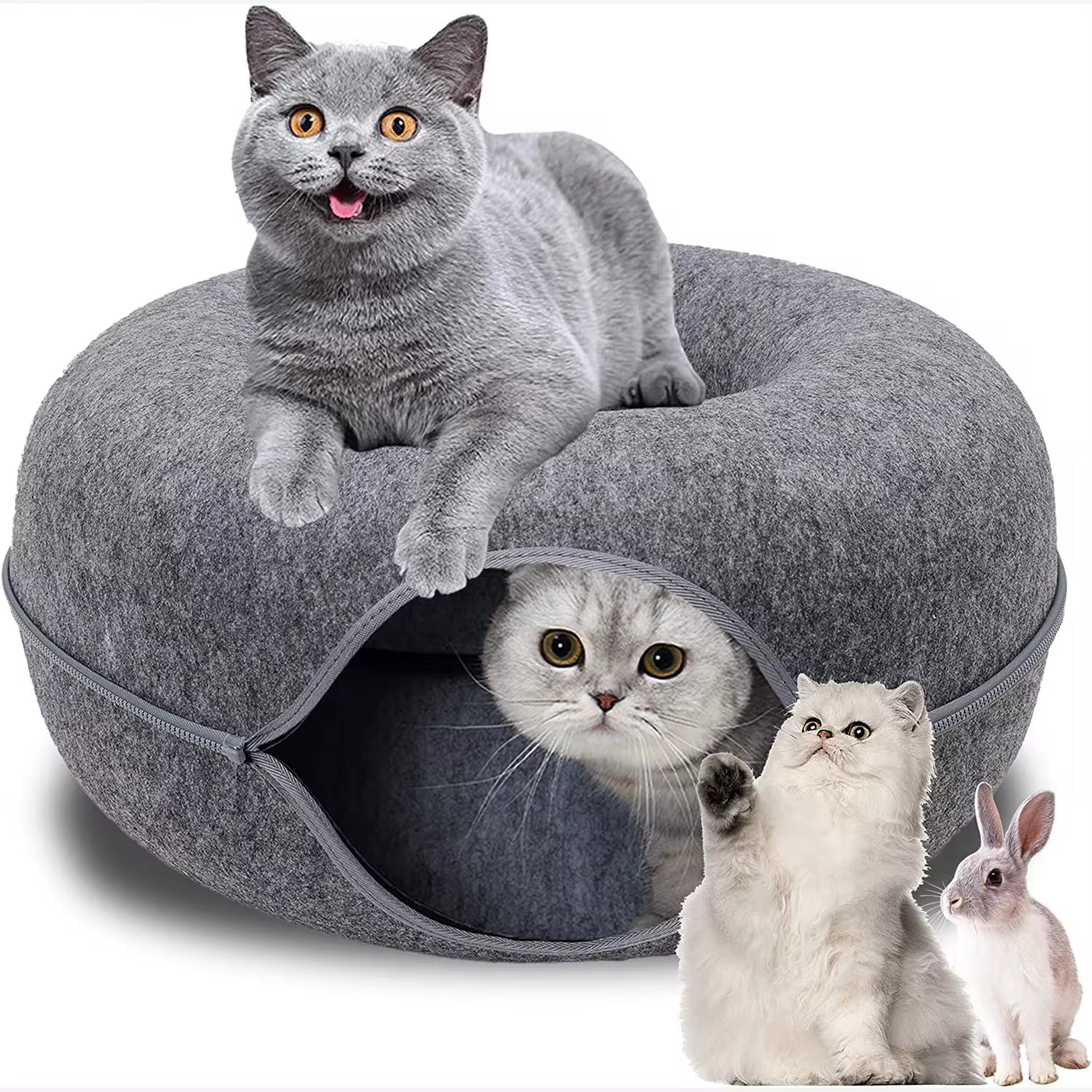 The Cozy Cat Carnival: Donut Shaped Interactive Tunnel Bed for Cats, Bunnies, and Ferrets!