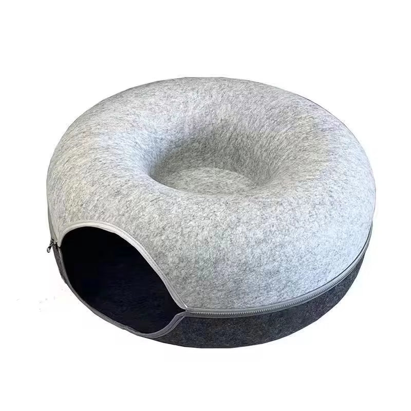 The Cozy Cat Carnival: Donut Shaped Interactive Tunnel Bed for Cats, Bunnies, and Ferrets!