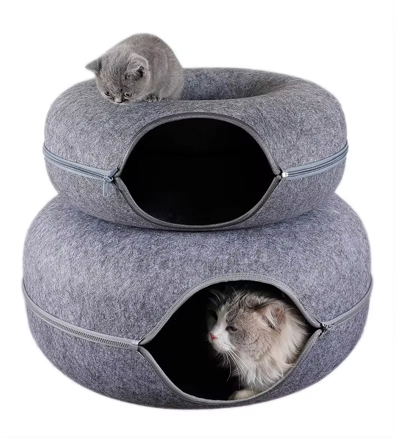 The Cozy Cat Carnival: Donut Shaped Interactive Tunnel Bed for Cats, Bunnies, and Ferrets!