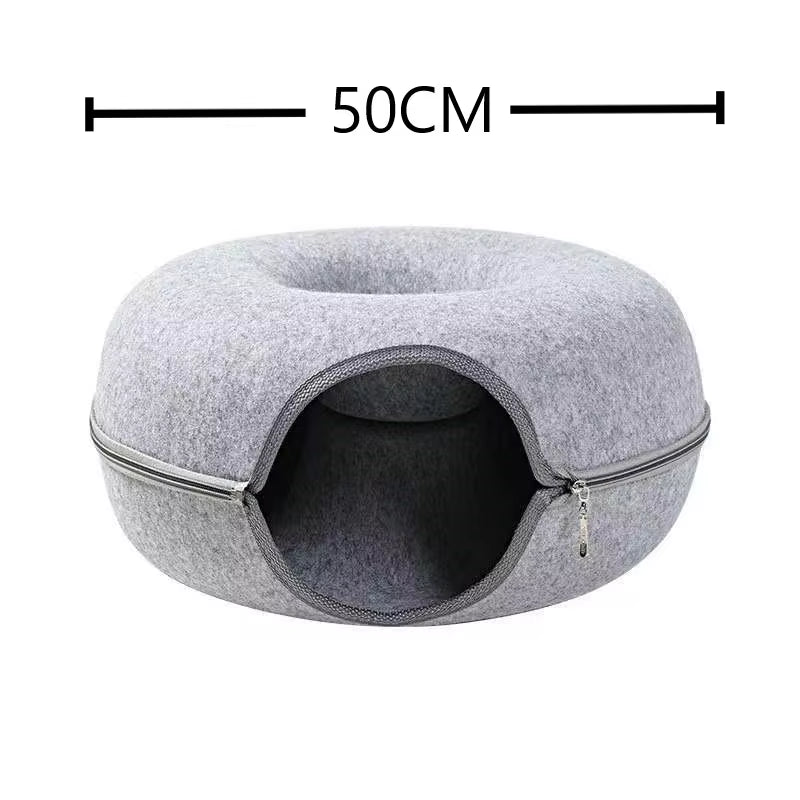 The Cozy Cat Carnival: Donut Shaped Interactive Tunnel Bed for Cats, Bunnies, and Ferrets!